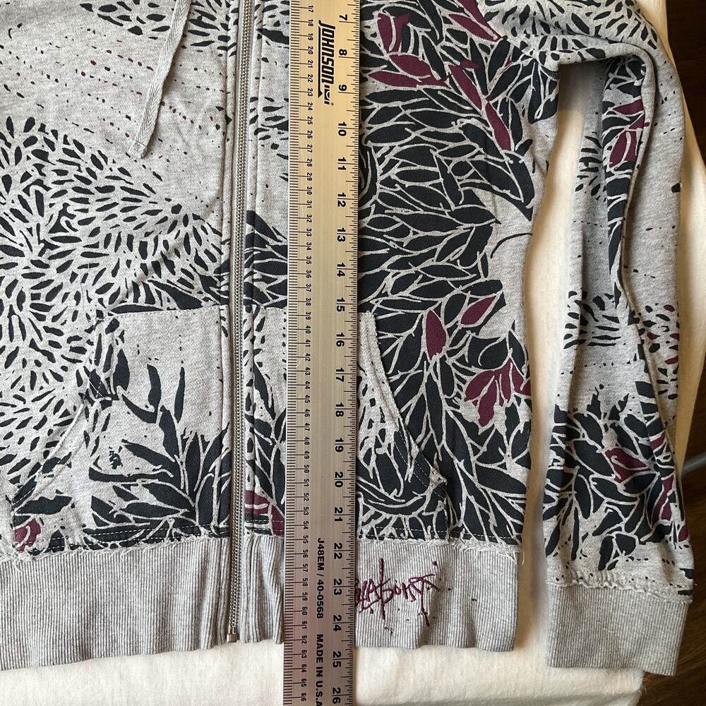 Billabong Women Hoodie Jacket L Gray Floral Fleece Full Zipper Logo Long Sleeve - Picture 5 of 9